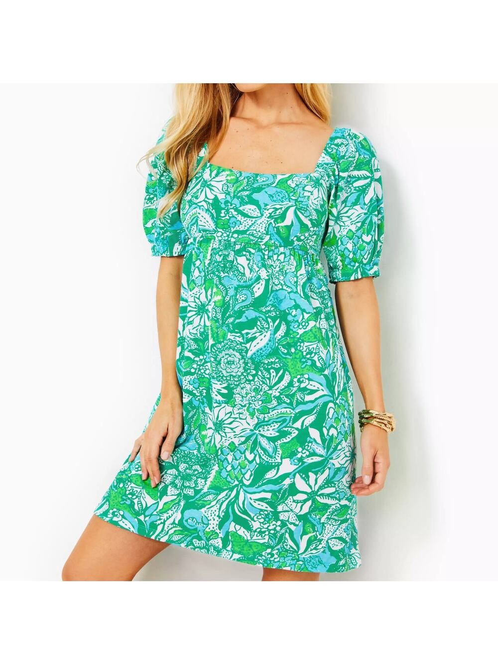 NEW Lilly Pulitzer Delaney Short Sleeve Dress Smocked Square Neck Mini S